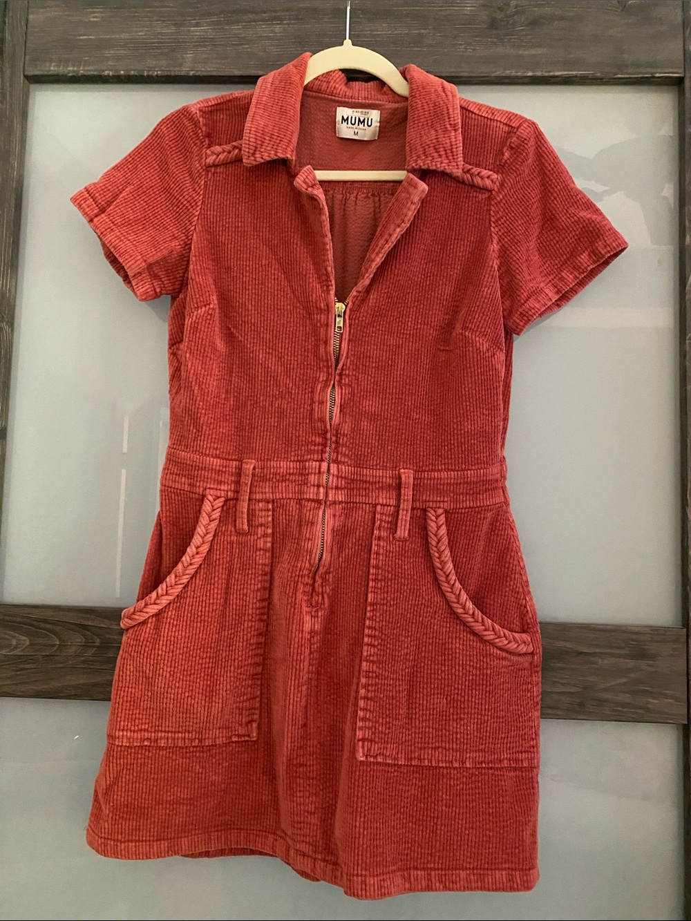 Show Me Your MuMu Red Corduroy Zip Romper Dress
